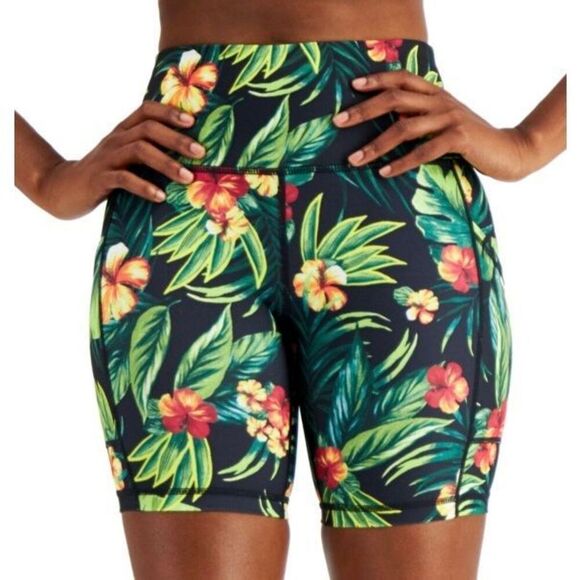 ID Ideology Women S Compression Tropical Print 7 Bike Shorts Green Size Small - Picture 1 of 3